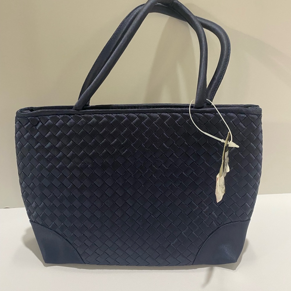 NWT LaRegale Navy Blue Handmade Woven Satin Basketweave Evening Purse RARE 1980s